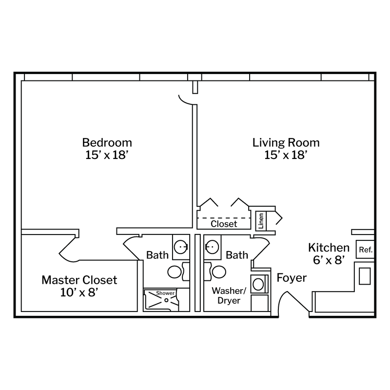 DT Floor Plans Centered White Background - 1 Bedroom Great Room