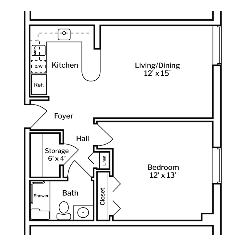 DT Floor Plans Centered White Background - 1 Bedroom