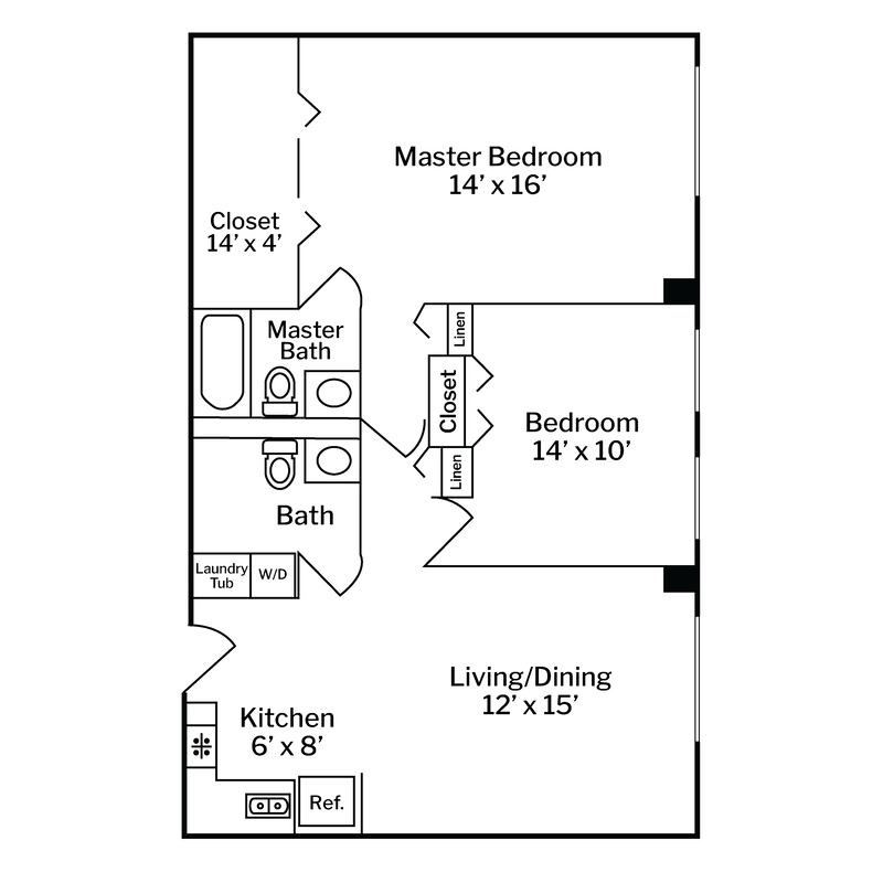 DT Floor Plans Centered White Background - 2 Bedroom