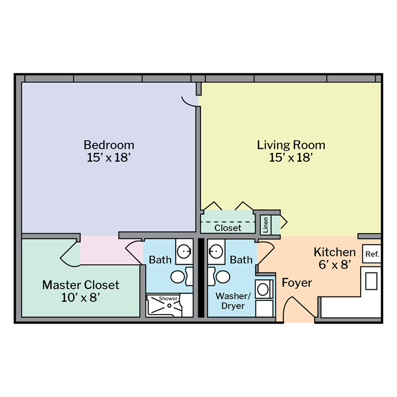 DT Floorplan Updates - Colored - 1 BR Great Room