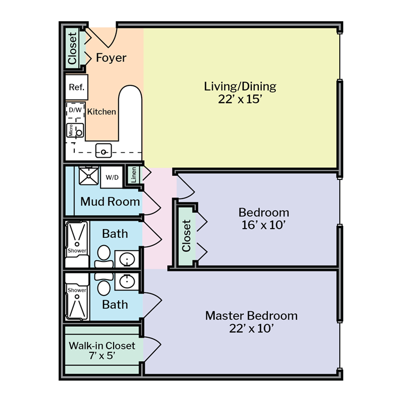 DT Floorplan Updates - Colored - 2 BR Corner