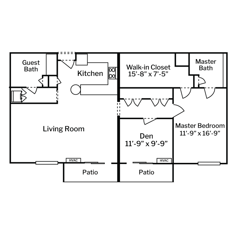 ML Floor Plans Centered White Background - 1 Bedroom Extra Large With Den