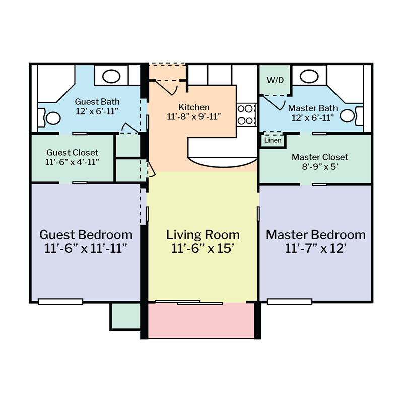 ML Floorplan Updates - Colored - 2 BR Gold