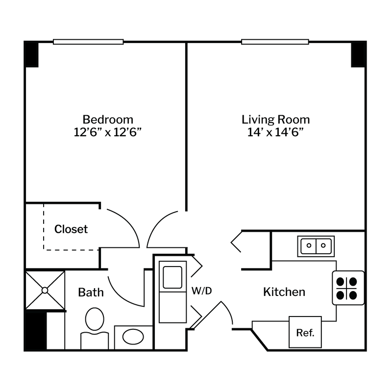UM Floor Plans Centered White Background - Easton 1 Bedroom