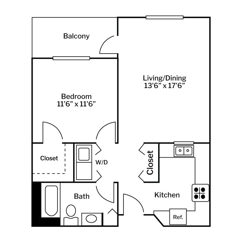 UM Floor Plans Centered White Background - Moreland 1 Bedroom