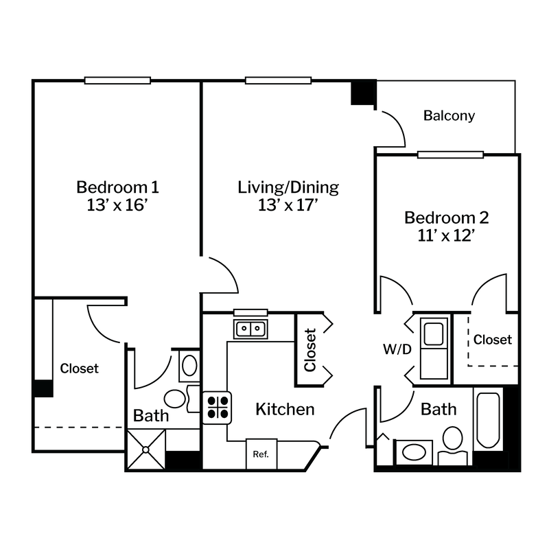 UM Floor Plans Centered White Background - Terwood 2 Bedroom